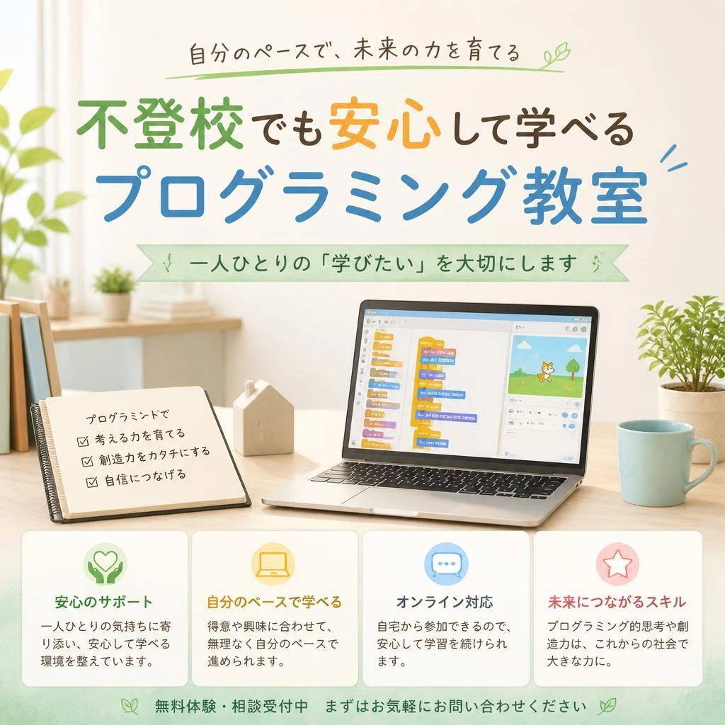 「不登校でも安心して学べるプログラミング教室」